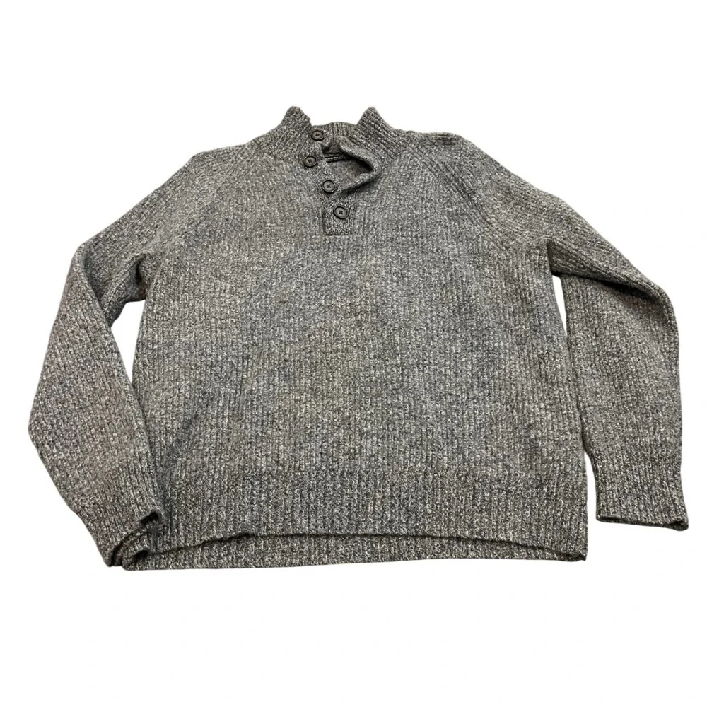 Banana Republic Sweater Mens L Gray Merino Wool Italian Yarn Button Mock Neck